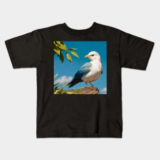 Fantasy Bird with Blue Wings and White Feathered Body Kids T-Shirt